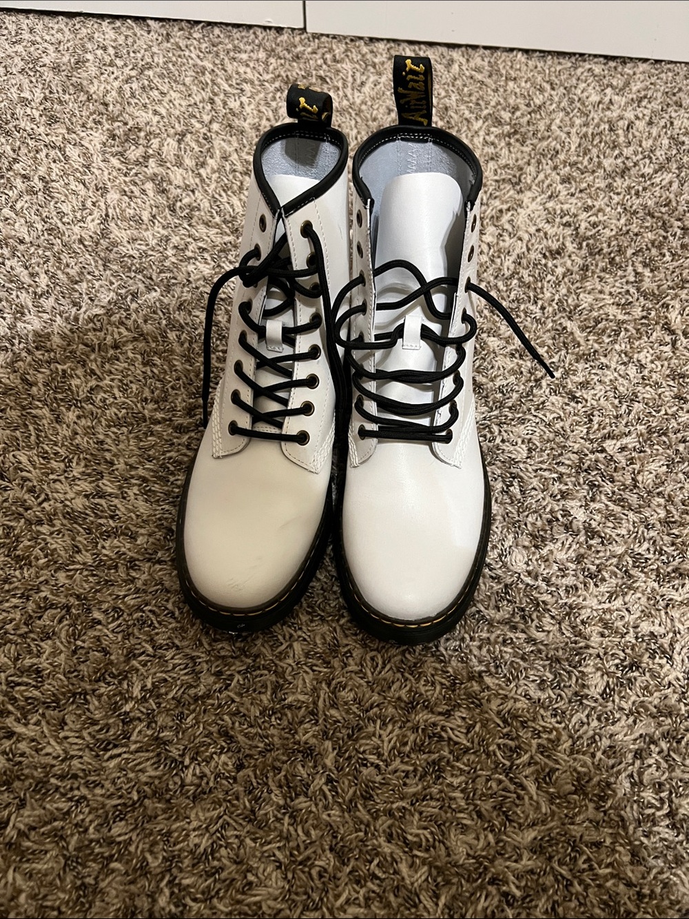 White Lace-Up Women's Dr Martens Combat Boots with Black Trim